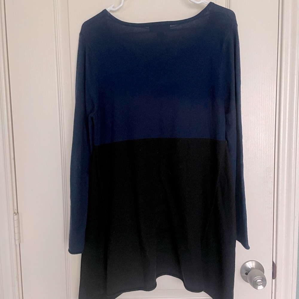 Large Sweater Dress, Black and Navy Blue Color Block, Asymmetrical